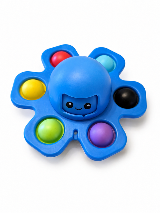 Pulpo Spinner Popit azul con burbujas de colores ALMABÚ