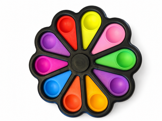 Spinner Popit Flor 15x15 cm arcoíris con centro giratorio ALMABÚ