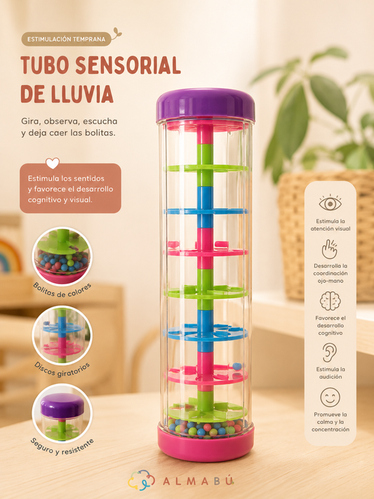 Tubo de Lluvia Sensorial | Juguete Auditivo y Visual para Niños ALMABÚ